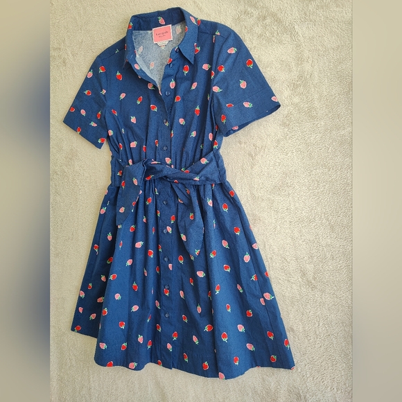 Kate Spade Tossed Strawberry Shirtdress French Navy Cotton Size XS - Picture 3 of 8